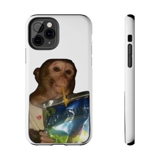 Monkey Sipping Juice Phone Case — Funny Cute Meme Protective Case
