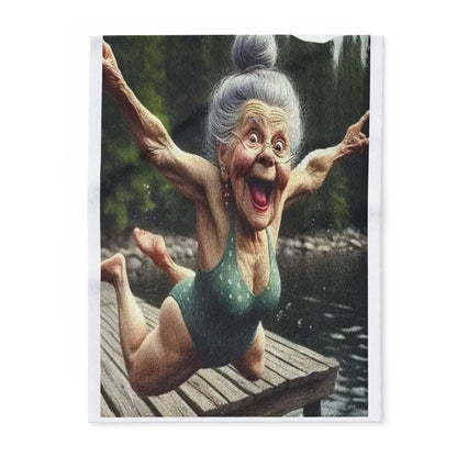 Fleece Blanket - Joyful Diving Granny Illustration