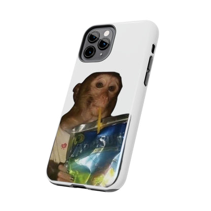 Monkey Sipping Juice Phone Case — Funny Cute Meme Protective Case