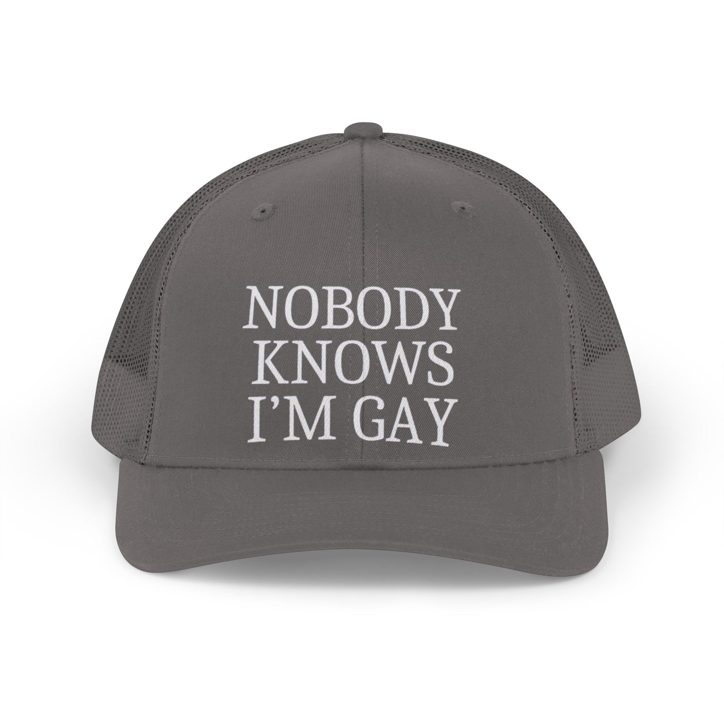 Trucker Hat — "Nobody Knows I'm Gay" Retro Embroidered Mesh Cap