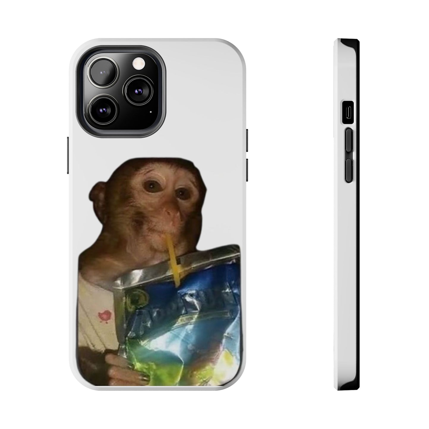 Monkey Sipping Juice Phone Case — Funny Cute Meme Protective Case