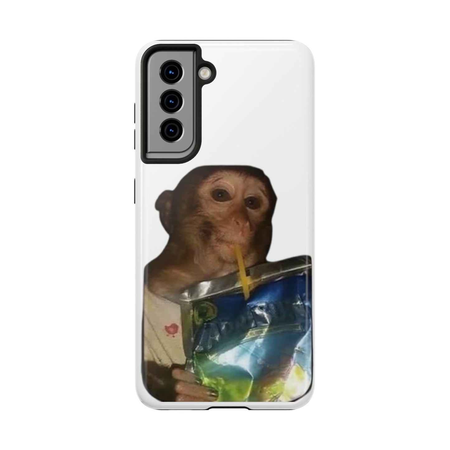 Monkey Sipping Juice Phone Case — Funny Cute Meme Protective Case
