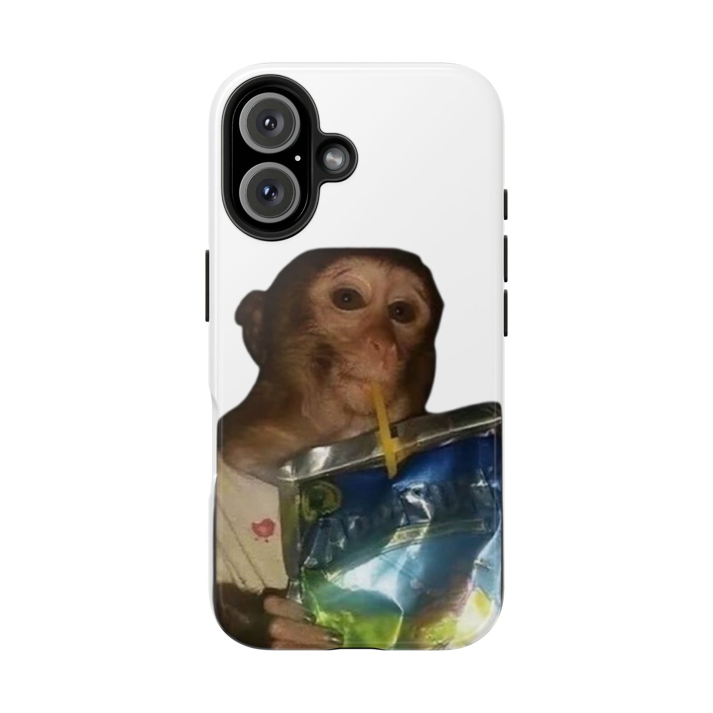 Monkey Sipping Juice Phone Case — Funny Cute Meme Protective Case