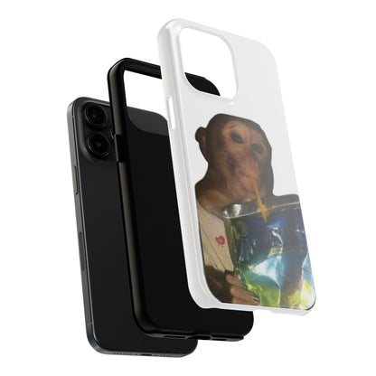 Monkey Sipping Juice Phone Case — Funny Cute Meme Protective Case