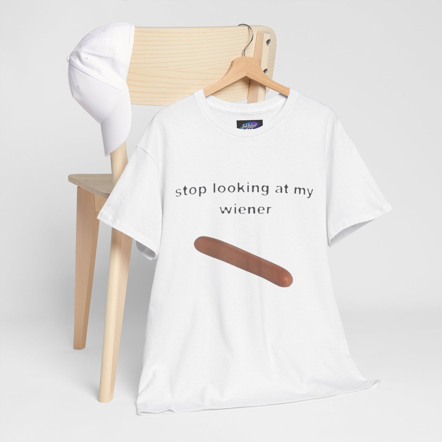 Graphic Tee — "Stop Looking at My Wiener" Hot Dog Humor Shirt