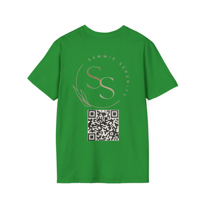 QR Code Gift Tee — "Scan here for 10 to spend on whatnot at sammieserenity"