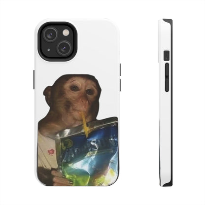 Monkey Sipping Juice Phone Case — Funny Cute Meme Protective Case
