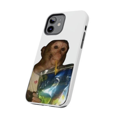 Monkey Sipping Juice Phone Case — Funny Cute Meme Protective Case
