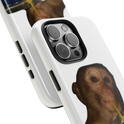 Monkey Sipping Juice Phone Case — Funny Cute Meme Protective Case