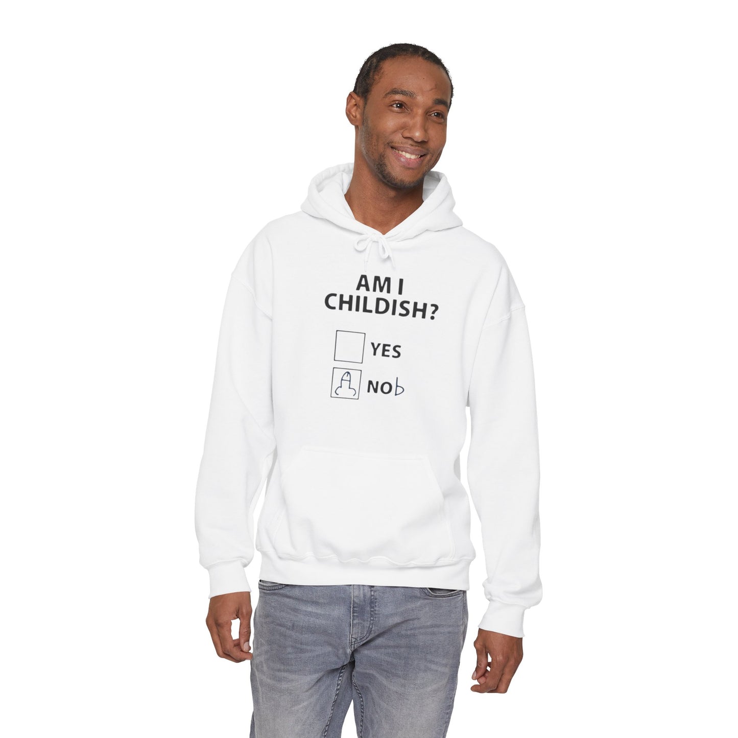 Hoodie — "Am I Childish?" Funny Checkbox Hoodie with Cute Owl Back Graphic