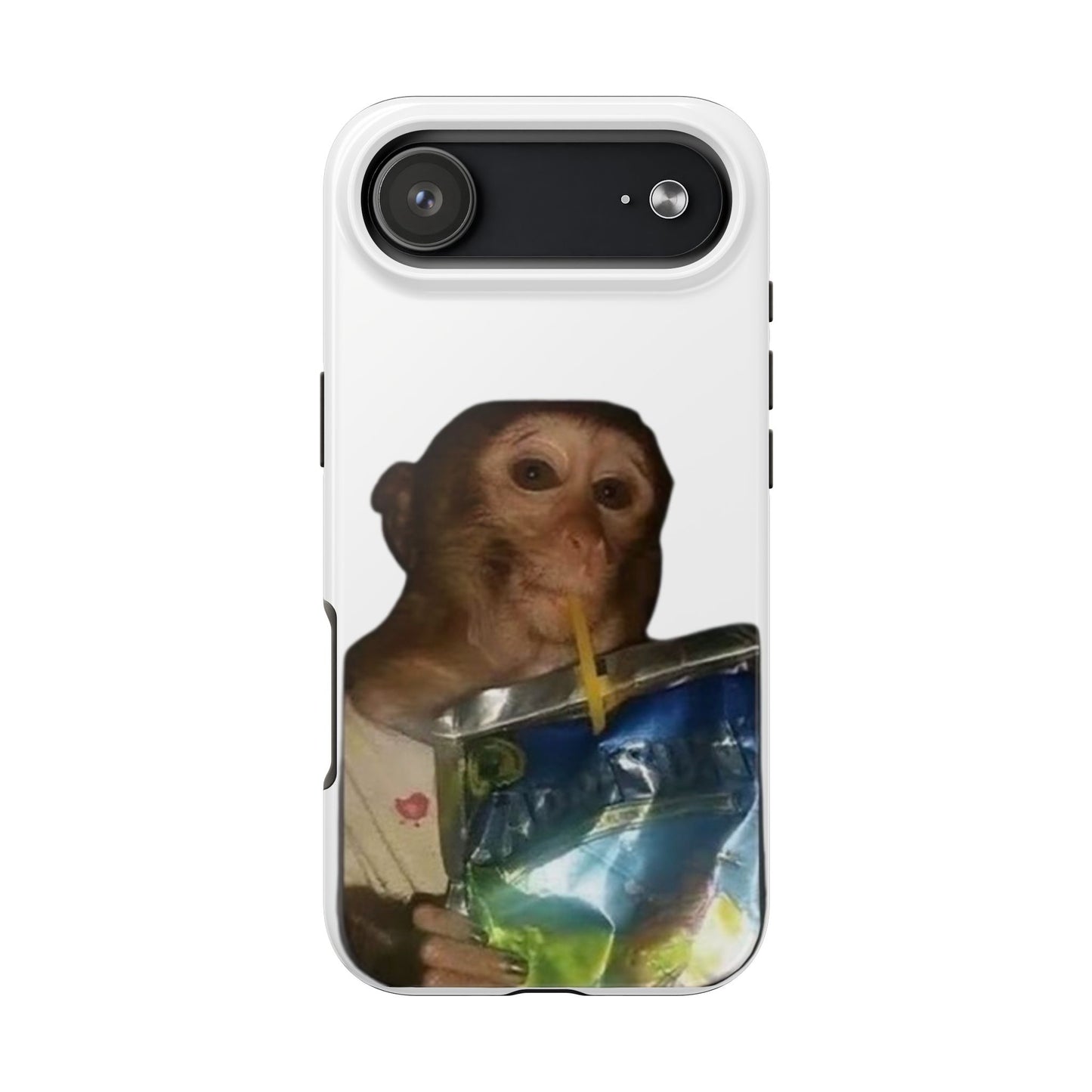 Monkey Sipping Juice Phone Case — Funny Cute Meme Protective Case