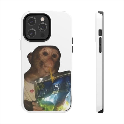 Monkey Sipping Juice Phone Case — Funny Cute Meme Protective Case