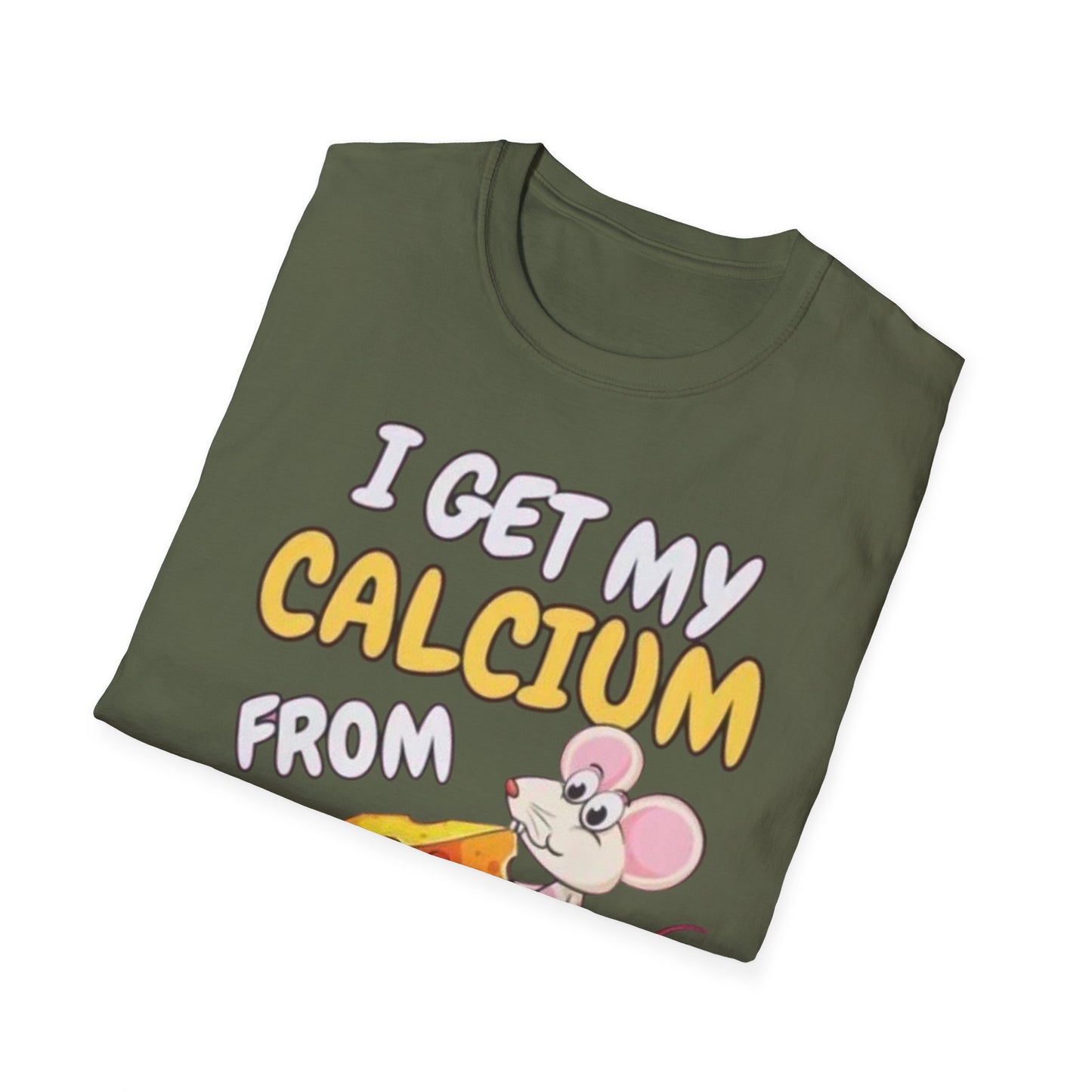 Knob Cheese T-Shirt — "I Get My Calcium From Knob Cheese" Cute Mouse Graphic Tee