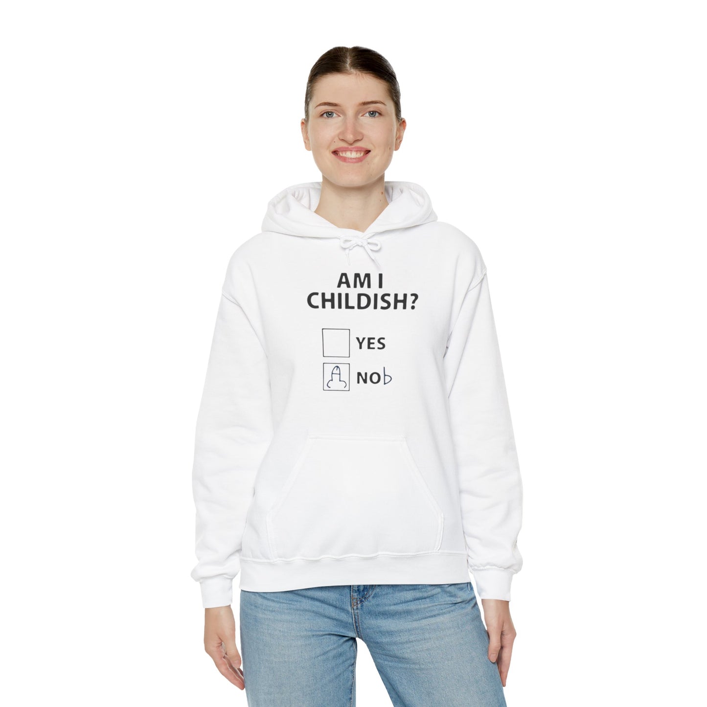 Hoodie — "Am I Childish?" Funny Checkbox Hoodie with Cute Owl Back Graphic