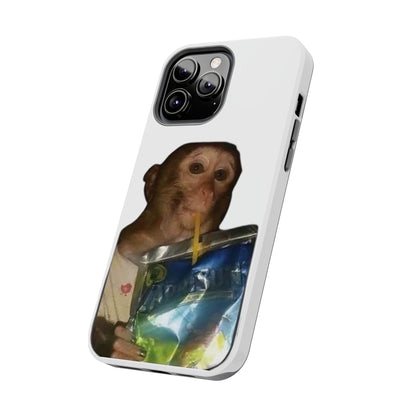Monkey Sipping Juice Phone Case — Funny Cute Meme Protective Case