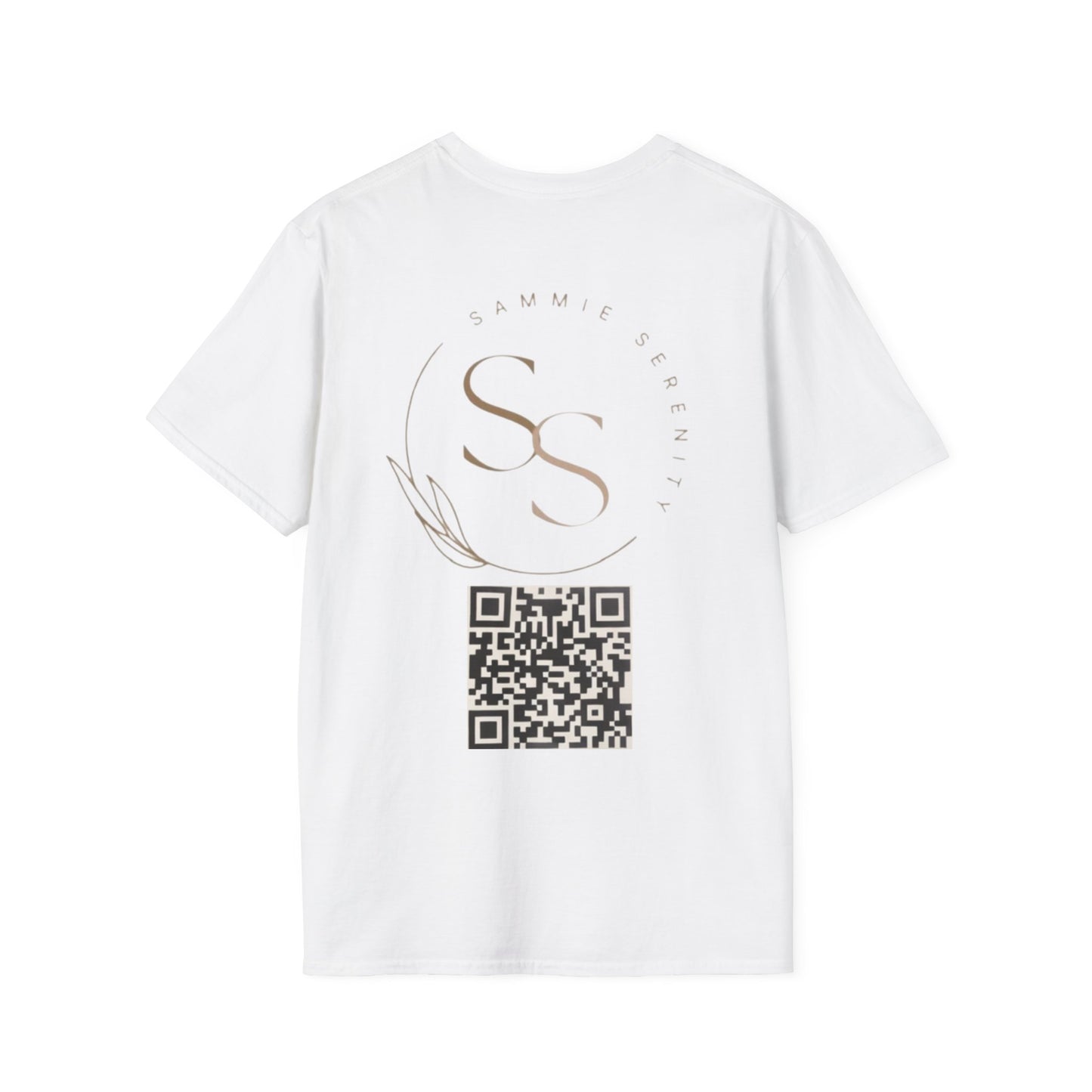 QR Code Gift Tee — "Scan here for 10 to spend on whatnot at sammieserenity"