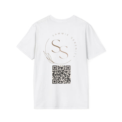 QR Code Gift Tee — "Scan here for 10 to spend on whatnot at sammieserenity"