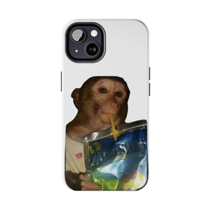 Monkey Sipping Juice Phone Case — Funny Cute Meme Protective Case