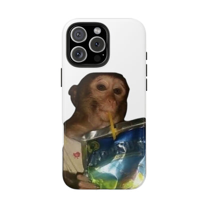 Monkey Sipping Juice Phone Case — Funny Cute Meme Protective Case