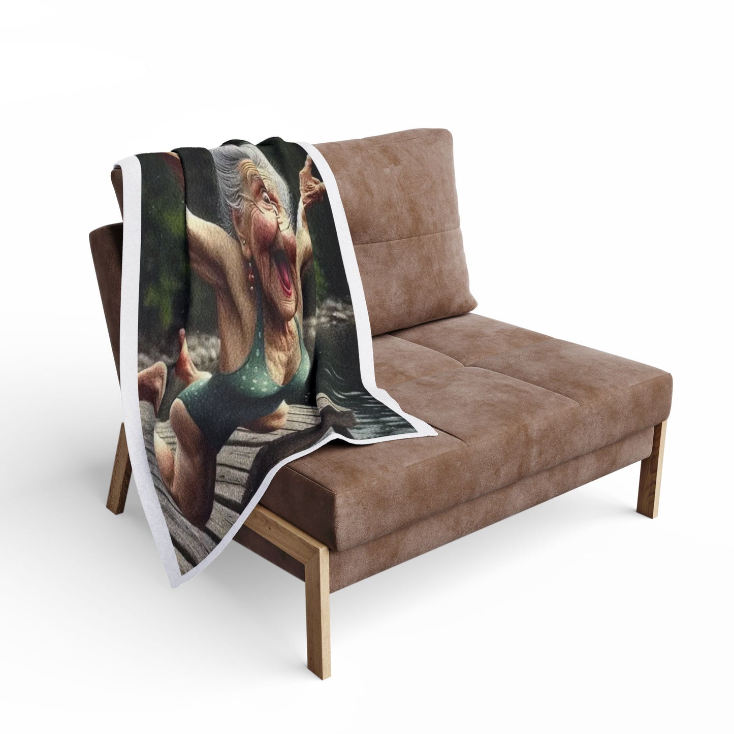 Fleece Blanket - Joyful Diving Granny Illustration