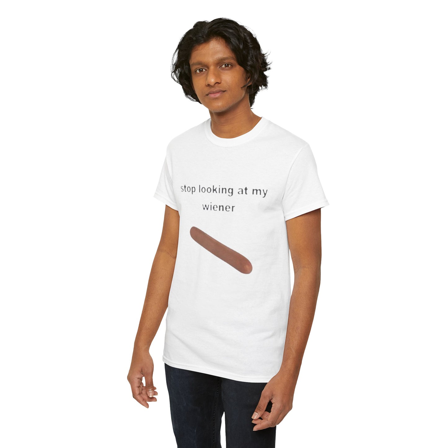 Graphic Tee — "Stop Looking at My Wiener" Hot Dog Humor Shirt