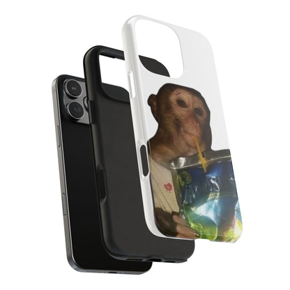 Monkey Sipping Juice Phone Case — Funny Cute Meme Protective Case