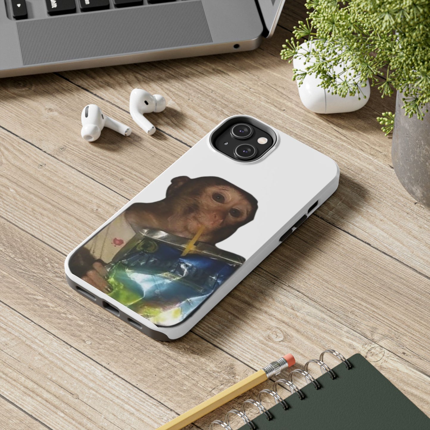 Monkey Sipping Juice Phone Case — Funny Cute Meme Protective Case