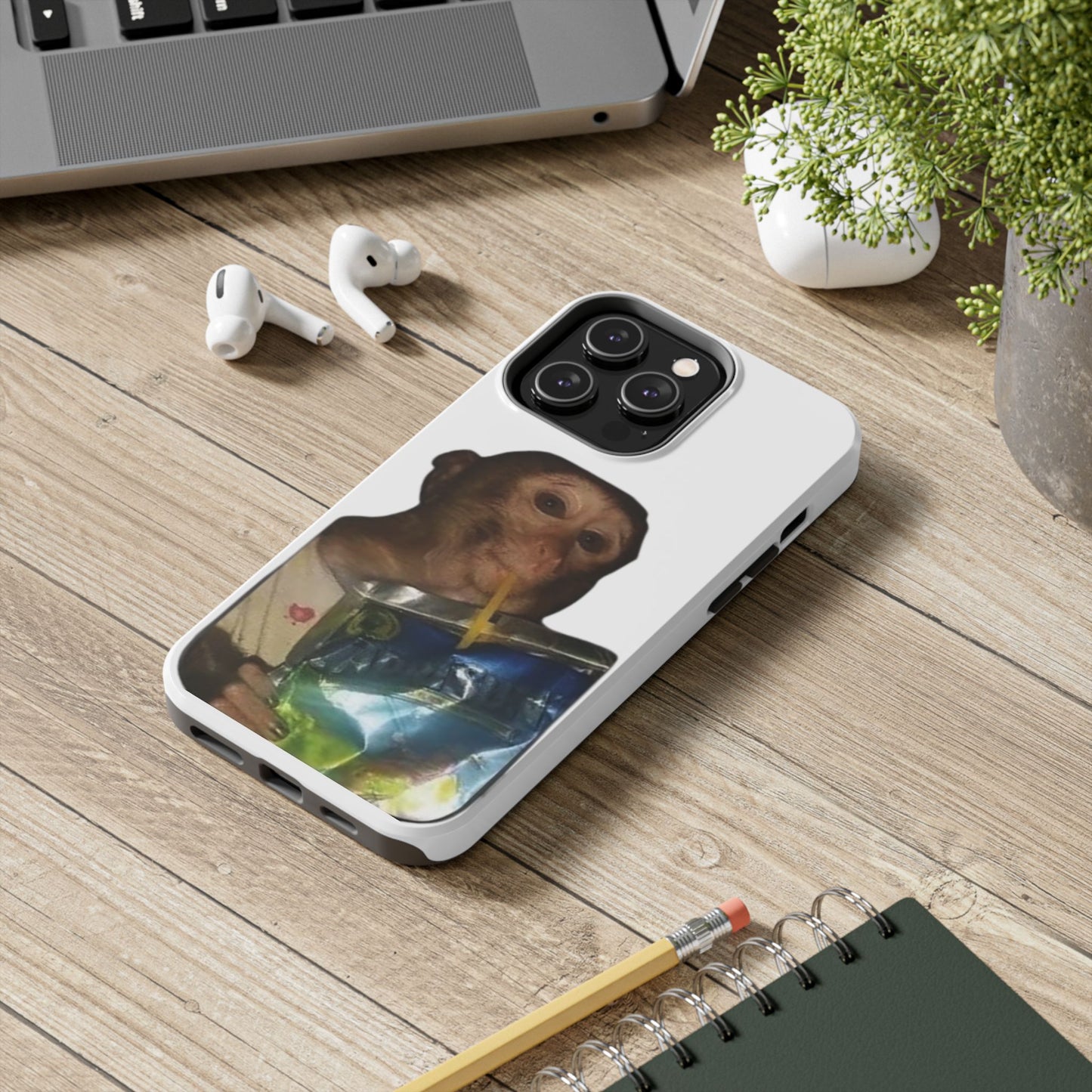 Monkey Sipping Juice Phone Case — Funny Cute Meme Protective Case