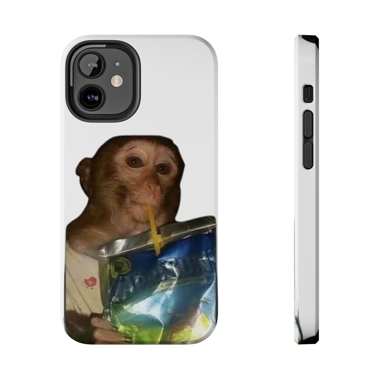 Monkey Sipping Juice Phone Case — Funny Cute Meme Protective Case
