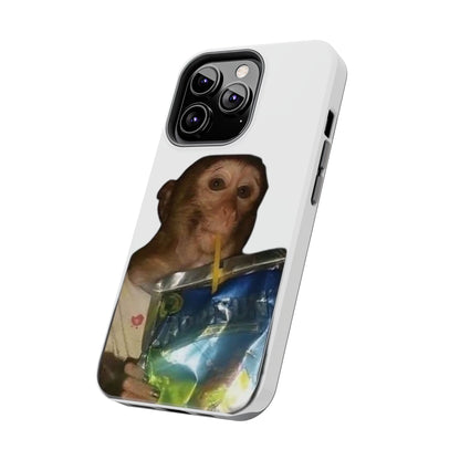 Monkey Sipping Juice Phone Case — Funny Cute Meme Protective Case