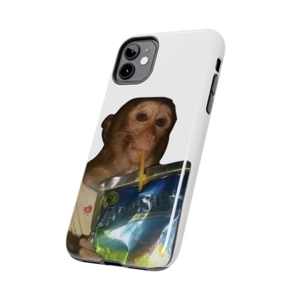 Monkey Sipping Juice Phone Case — Funny Cute Meme Protective Case