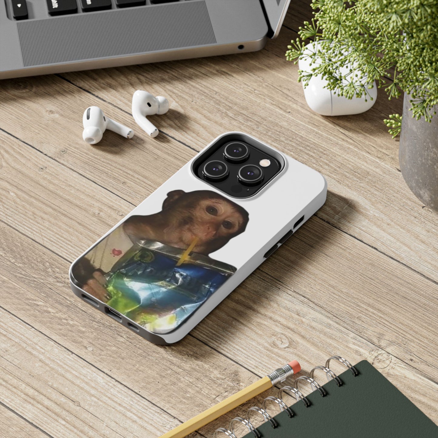 Monkey Sipping Juice Phone Case — Funny Cute Meme Protective Case