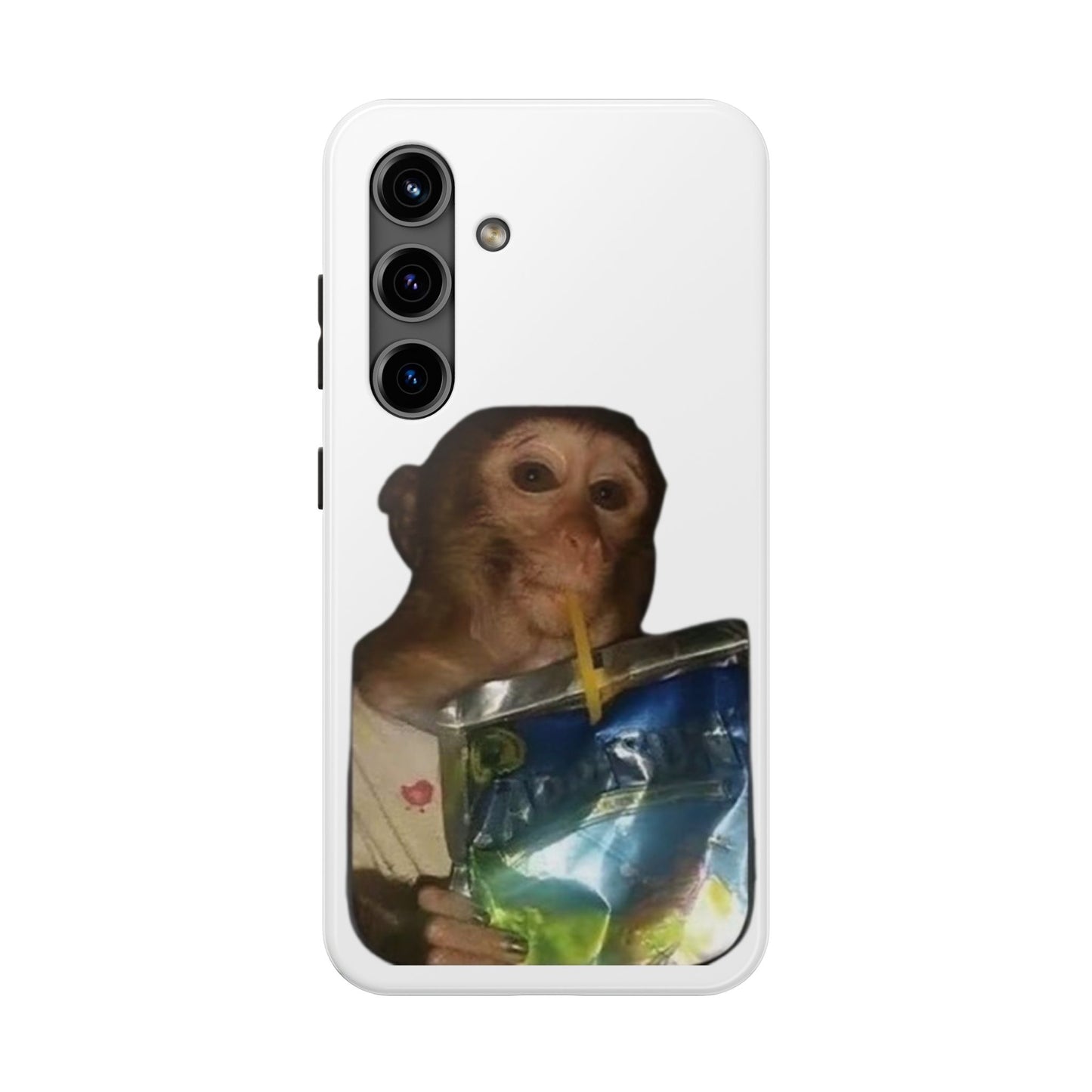 Monkey Sipping Juice Phone Case — Funny Cute Meme Protective Case