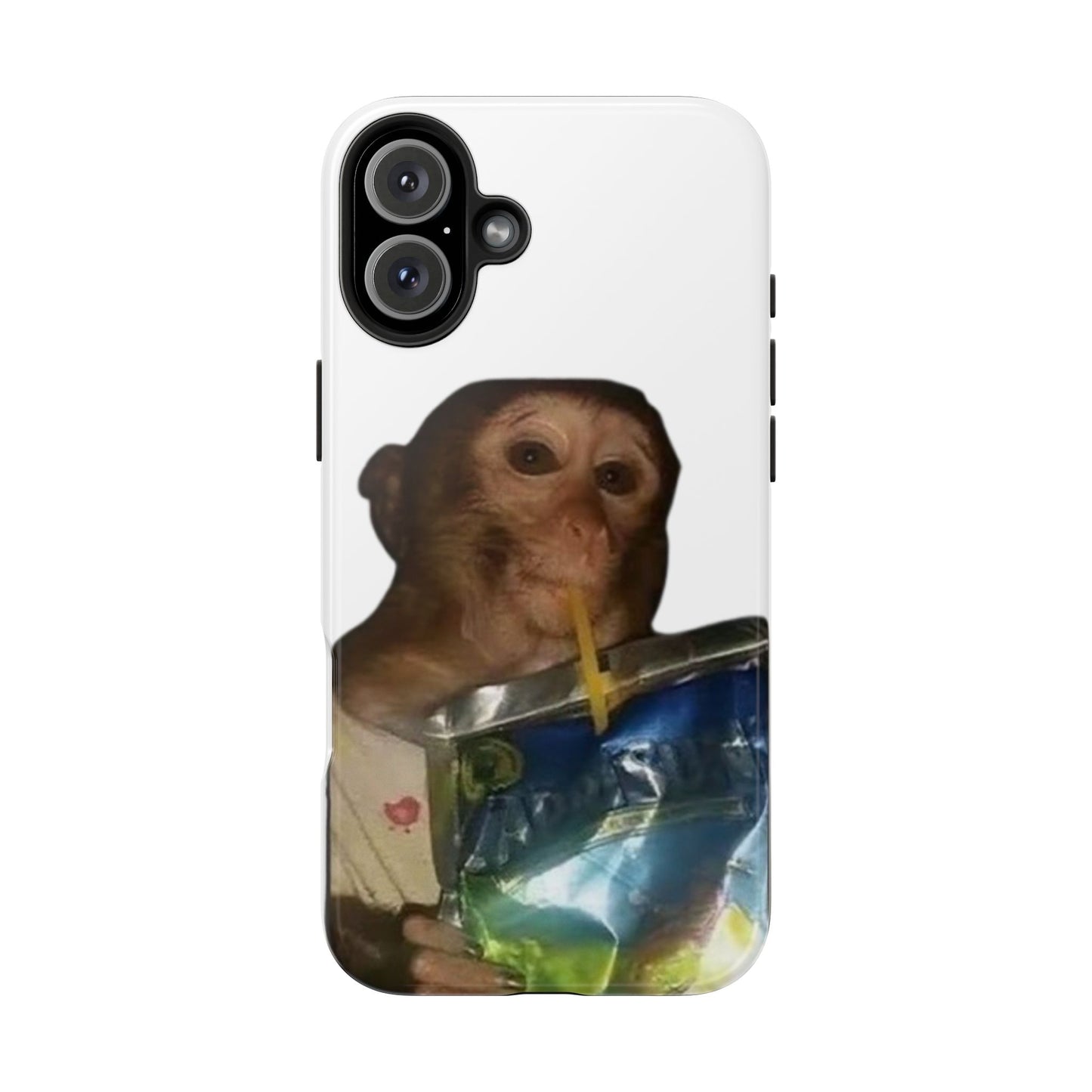 Monkey Sipping Juice Phone Case — Funny Cute Meme Protective Case