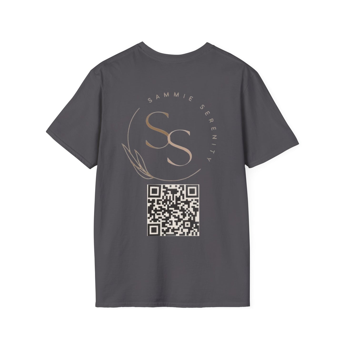 QR Code Gift Tee — "Scan here for 10 to spend on whatnot at sammieserenity"