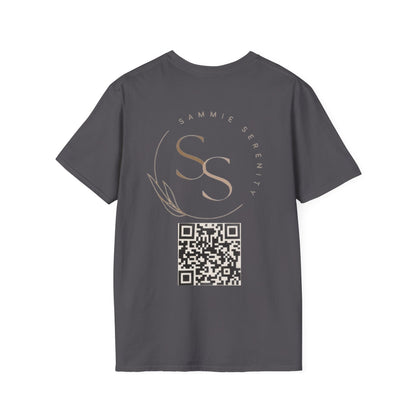 QR Code Gift Tee — "Scan here for 10 to spend on whatnot at sammieserenity"