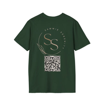 QR Code Gift Tee — "Scan here for 10 to spend on whatnot at sammieserenity"