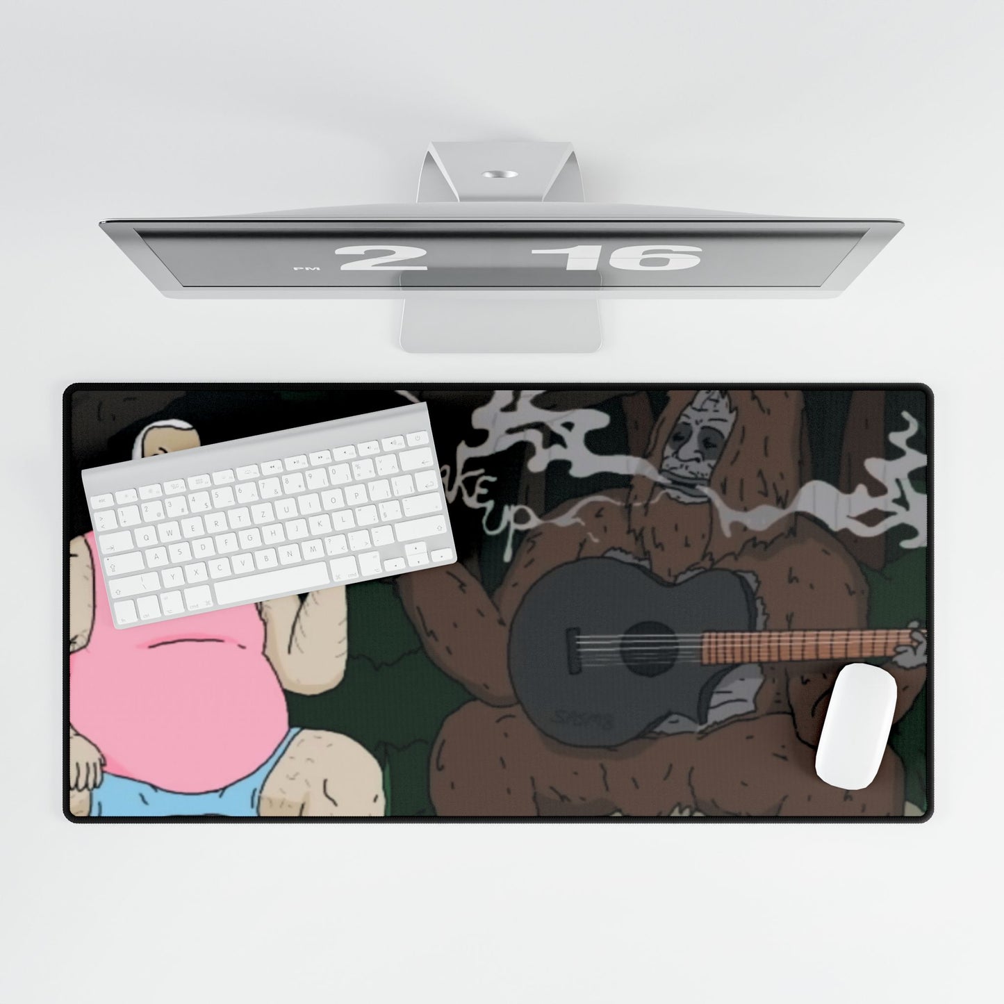 Funny Stoner Bear & Guy Desk Mat — 'Wake Up' Gaming Mouse Pad