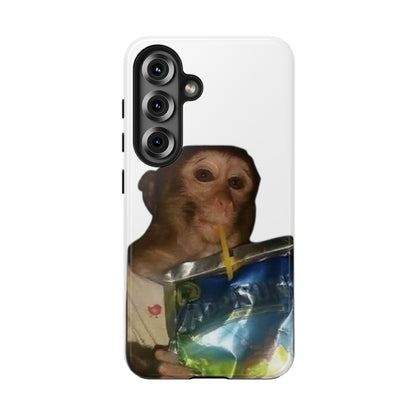 Monkey Sipping Juice Phone Case — Funny Cute Meme Protective Case