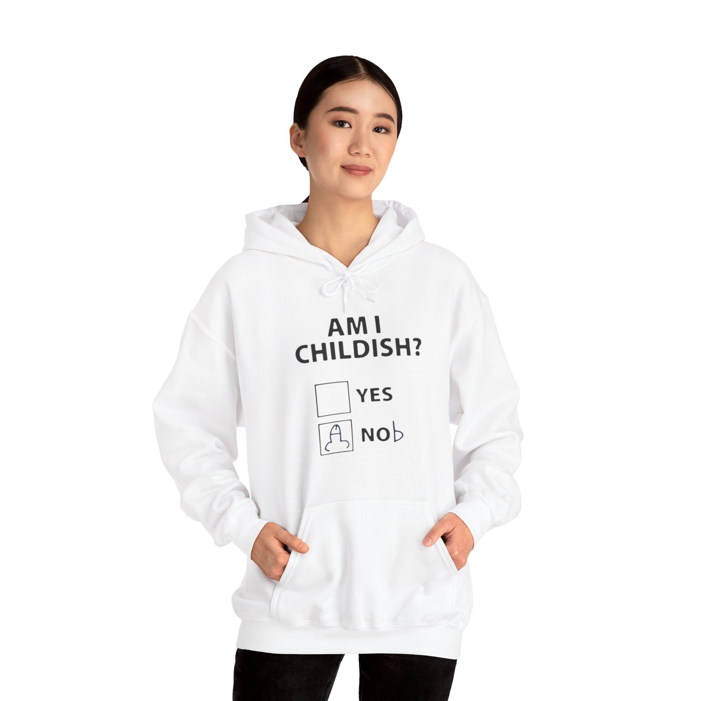 Hoodie — "Am I Childish?" Funny Checkbox Hoodie with Cute Owl Back Graphic