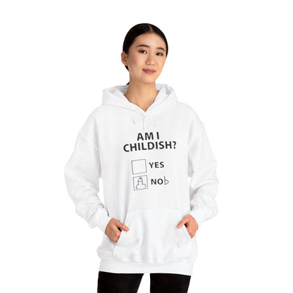 Hoodie — "Am I Childish?" Funny Checkbox Hoodie with Cute Owl Back Graphic