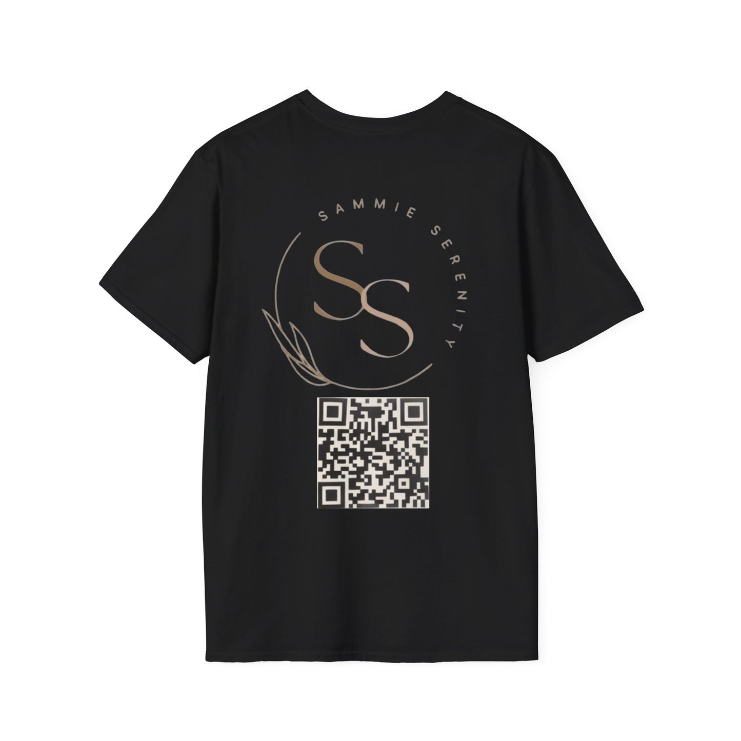 QR Code Gift Tee — "Scan here for 10 to spend on whatnot at sammieserenity"