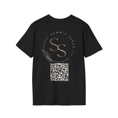 QR Code Gift Tee — "Scan here for 10 to spend on whatnot at sammieserenity"