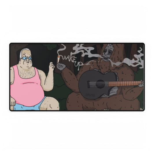 Funny Stoner Bear & Guy Desk Mat — 'Wake Up' Gaming Mouse Pad