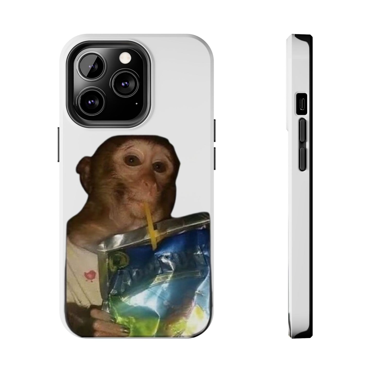 Monkey Sipping Juice Phone Case — Funny Cute Meme Protective Case
