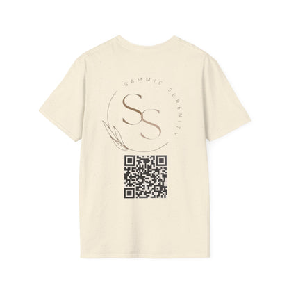 QR Code Gift Tee — "Scan here for 10 to spend on whatnot at sammieserenity"