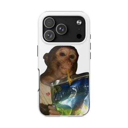 Monkey Sipping Juice Phone Case — Funny Cute Meme Protective Case