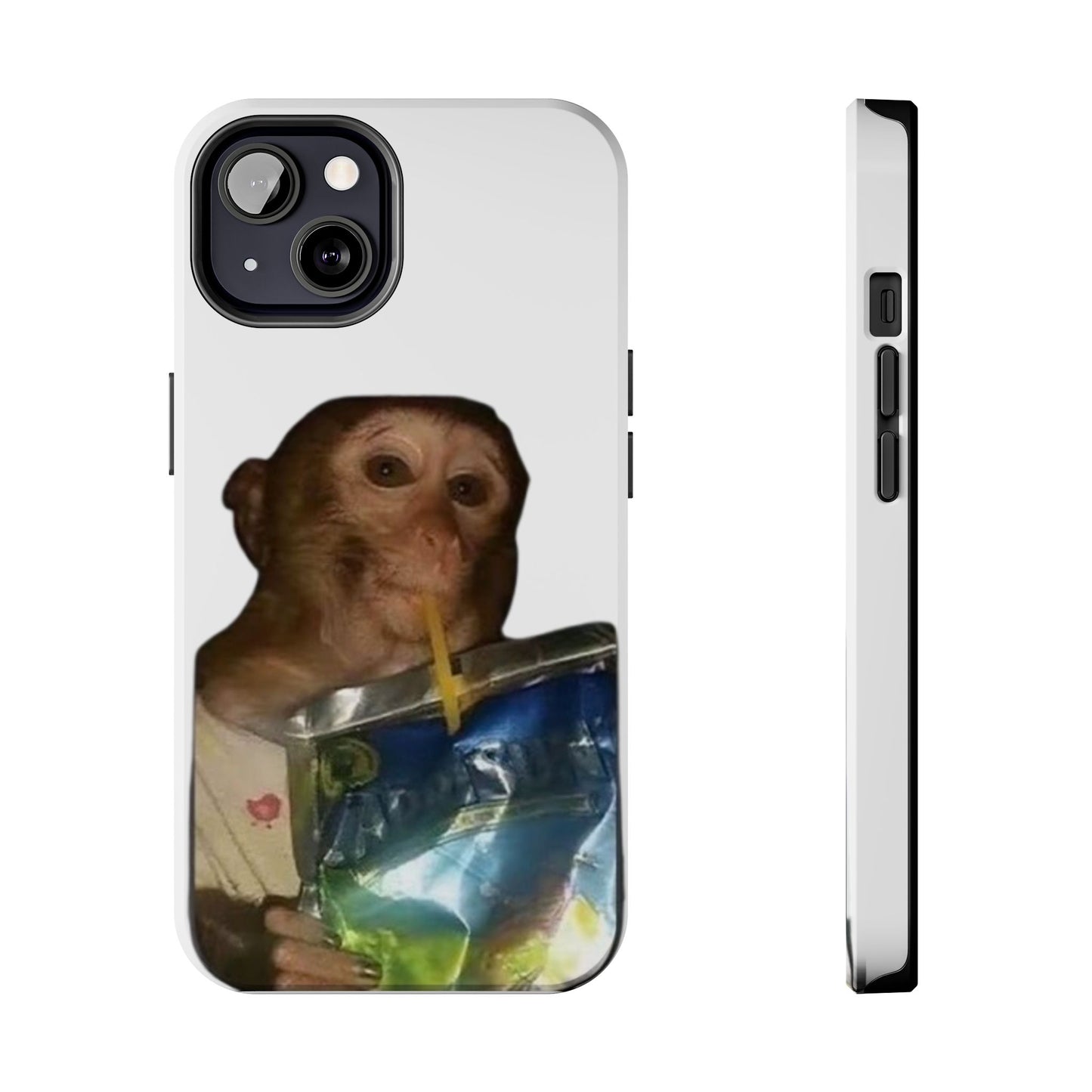Monkey Sipping Juice Phone Case — Funny Cute Meme Protective Case