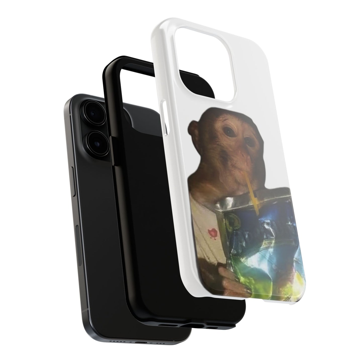 Monkey Sipping Juice Phone Case — Funny Cute Meme Protective Case