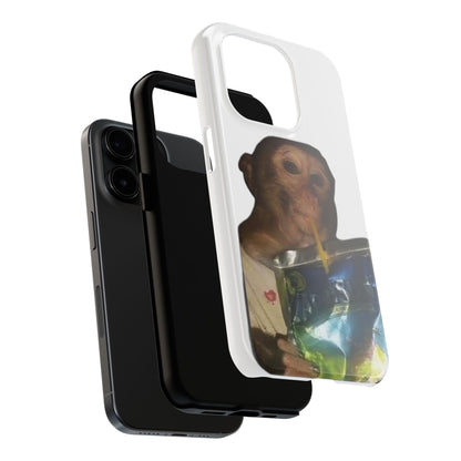 Monkey Sipping Juice Phone Case — Funny Cute Meme Protective Case